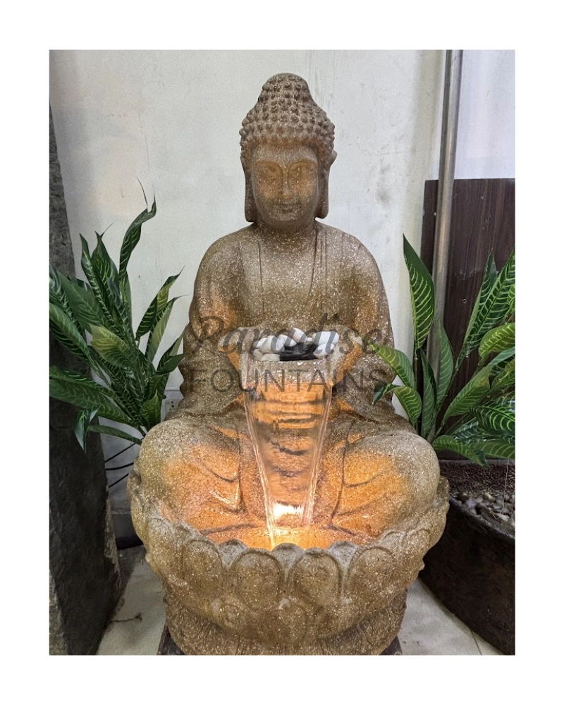 Serenity Buddha Waterfall Fountain with Lotus Pedestal - Image 2
