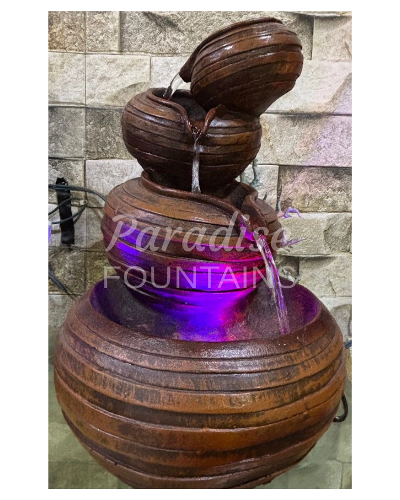 wooden brown tabletop pot waterfall